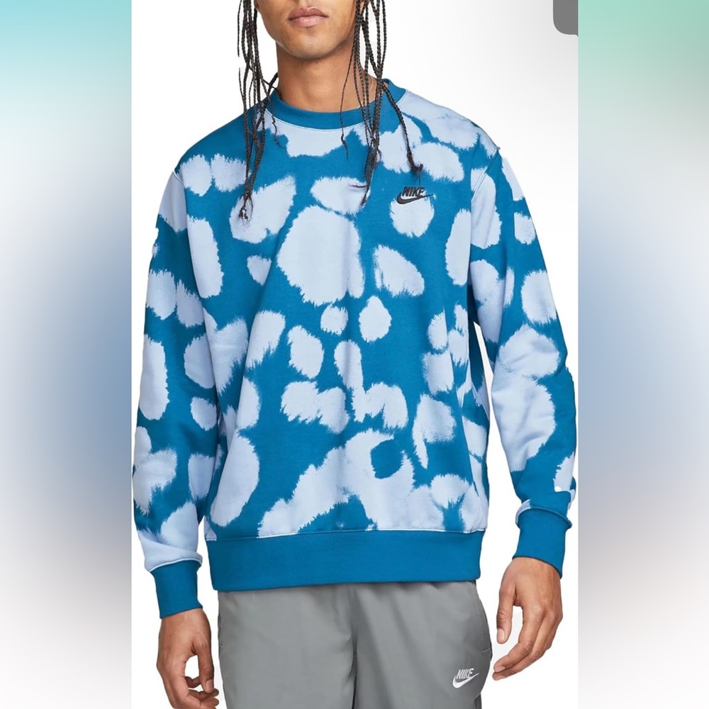 Nike Mens Sportswear Sport Essentials+ Crew Sweatshirt Blue Splotch Size Large